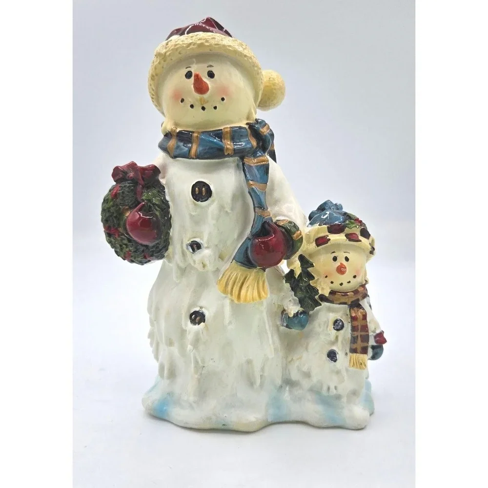 Vintage Rag Shop‎ Snowman with Wreath Resin Figurine - 7.5